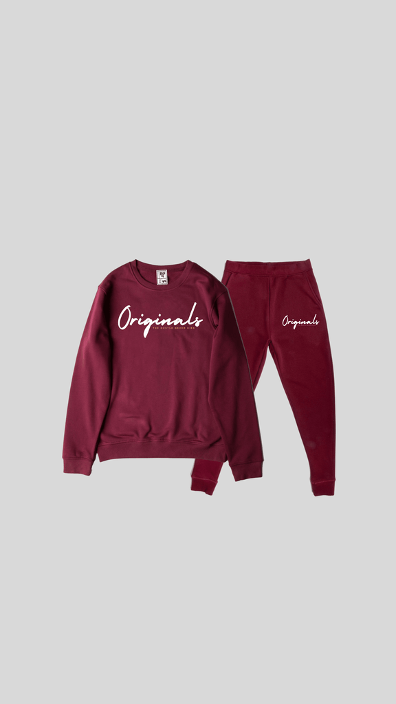 THND "ORIGINALS" JOGGING SUIT For the Fall and Winter weather- The Hustle Never Dies.  Warm and great quality.  For men and women.  Available in various colours- Maroon/Burgundy
