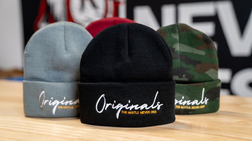 Originals- Beanie-THE HUSTLE NEVER DIES- Very warm hat for the fall and winter seasons. Embroidered Logo and various colours