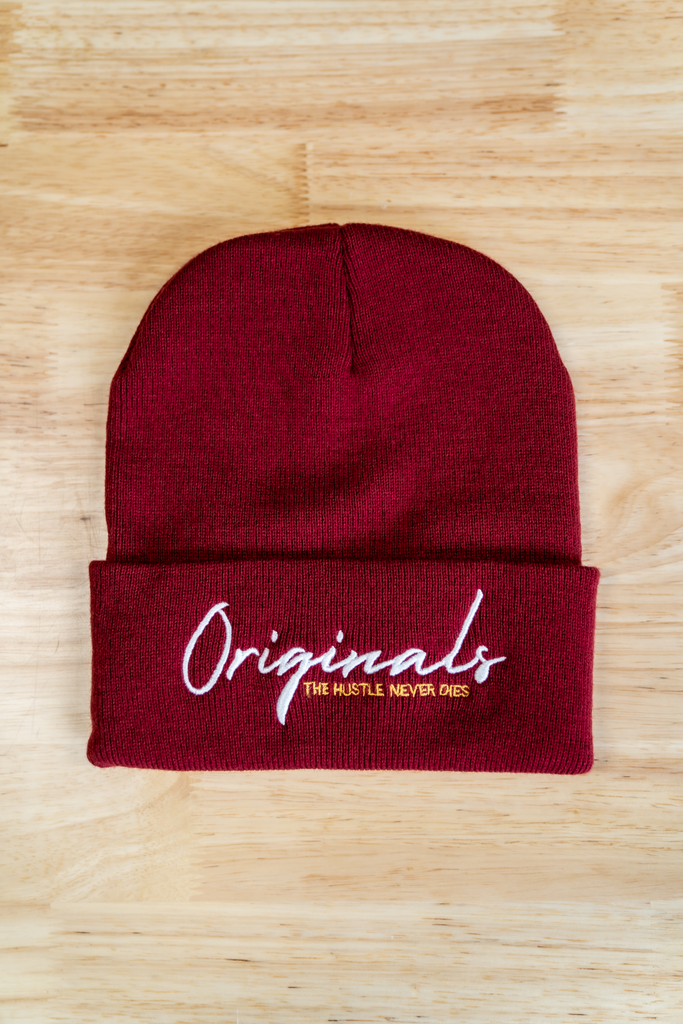 Originals- Beanie-THE HUSTLE NEVER DIES- Very warm hat for the fall and winter seasons. Embroidered Logo and various colours- Red
