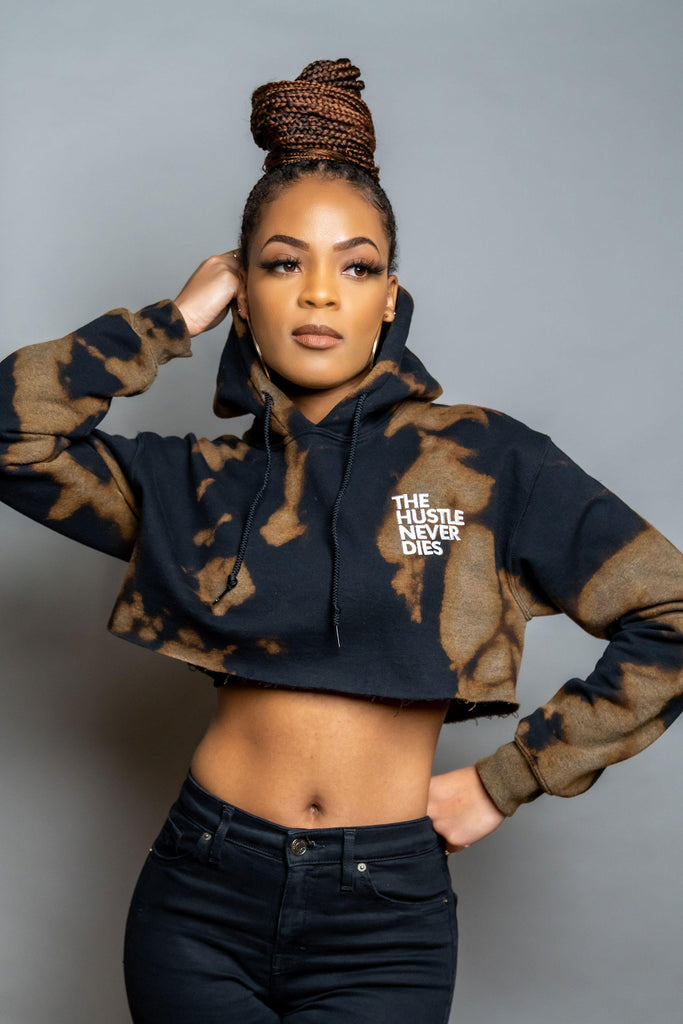 THND Bleached Crop Top Hoodie - TheHustleNeverDies